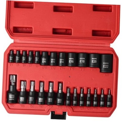 25 Piece Torx Bit and Socket Set, 13 Star Bits (T8- T60) 25PCS T & E socket set