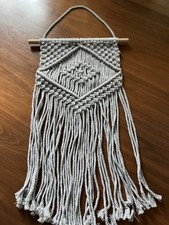 Gray Boho Macrame Wall Hanging Tapestry with Fringe, 13 x 23 in Wall Decor