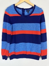 Tommy Hilfiger Women s Preppy Striped Cotton Sweater Blue Red Navy L Mature