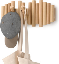 Picket Appendiabiti Da Parete Con 5 Ganci Ribaltabili, Pino, Naturale