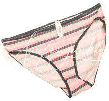 Victoria Secret Vintage Panty Panties XL Cotton Bikini Pink Black Stripe Stripes