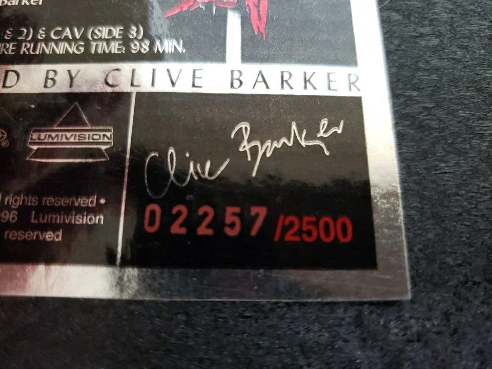 RARE Hellraiser Clive Barker Autographed Numbered Box Set Laserdisc Sealed! W15 - Image 4 of 4