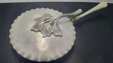 Vintage Hammered Aluminum Silent Butler  & Crumb Catcher With Floral Design 