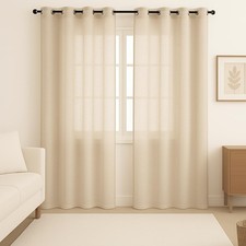 2 Tende Pannelli con Occhielli Arredo 140x280 BEIGE Coppia Semi Oscurante 707M