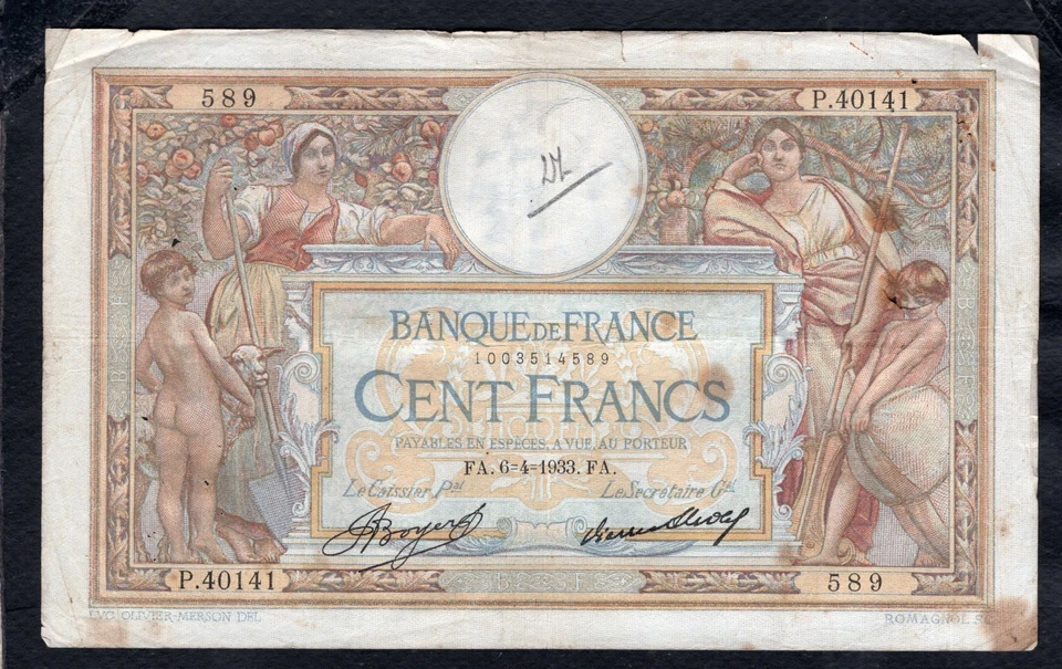 100 Francs Luc Olivier Merson 6.4.1933 Etat TB - Photo 1/2