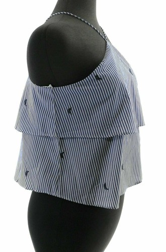 Love, Fire Juniors Blue and White Striped Halter Crop Top Casual Summer - Picture 6 of 11
