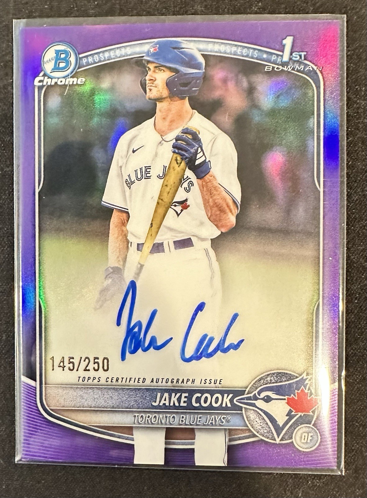 2025 Bowman Draft Chrome Jake Cook Purple Refractor Auto /250 #CPA-JC Blue Jays