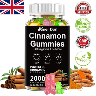 AMER DON Organic 2000mg Ceylon Cinnamon Capsules Potency Blood Sugar Support 60 Gummies