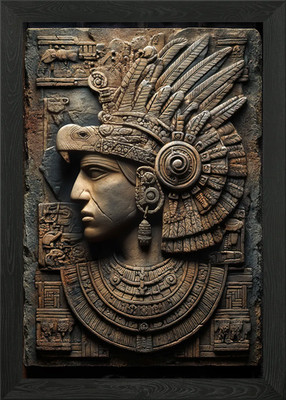 Antike aztekische Steinschnitzerei Portrai gerahmtes Wandbild Poster Leinwanddruck Bild