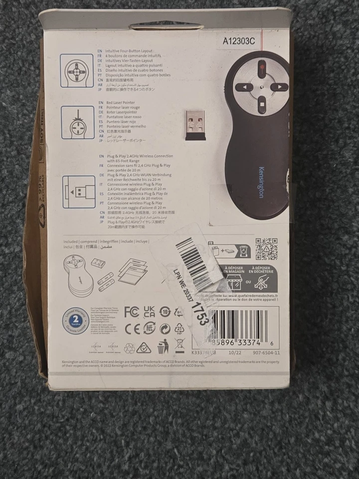 Kensington Nano Wireless Presenter Receiver with Red Laser - Brand New Sealed - Image 3 of 3