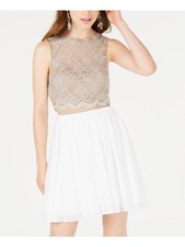 CITY STUDIO Womens Sheath Mini Dress Beige Sleeveless Party Juniors 3