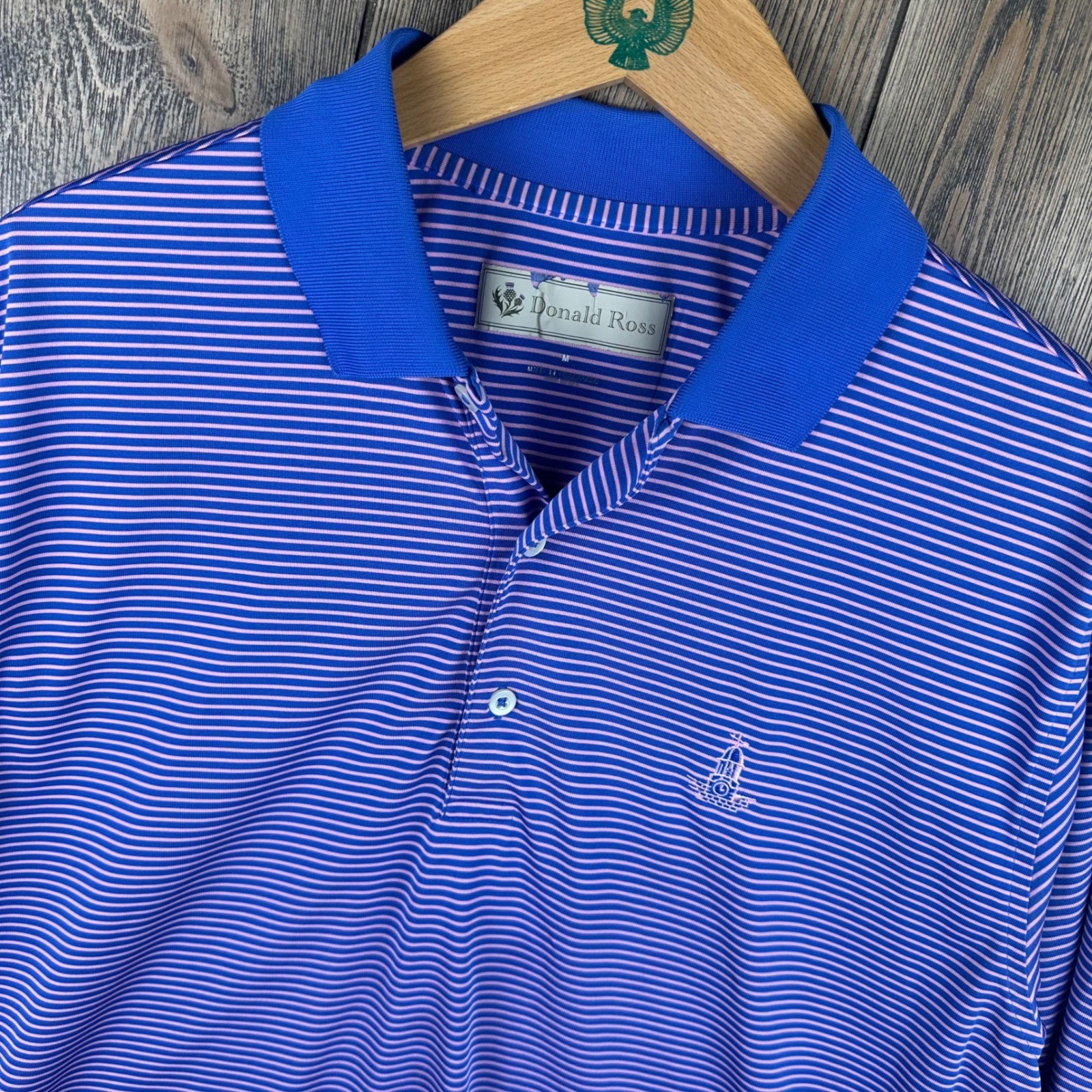 Donald Ross Golf Polo Shirt Mens Medium Blue Pink Striped Performance
