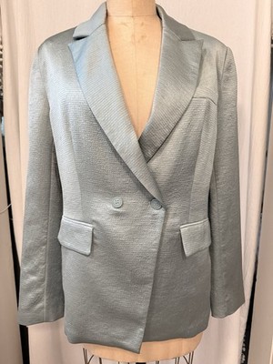 ba&sh Women s Light Blue Double-Breasted Blazer Jacket M Notch Lapel Lined