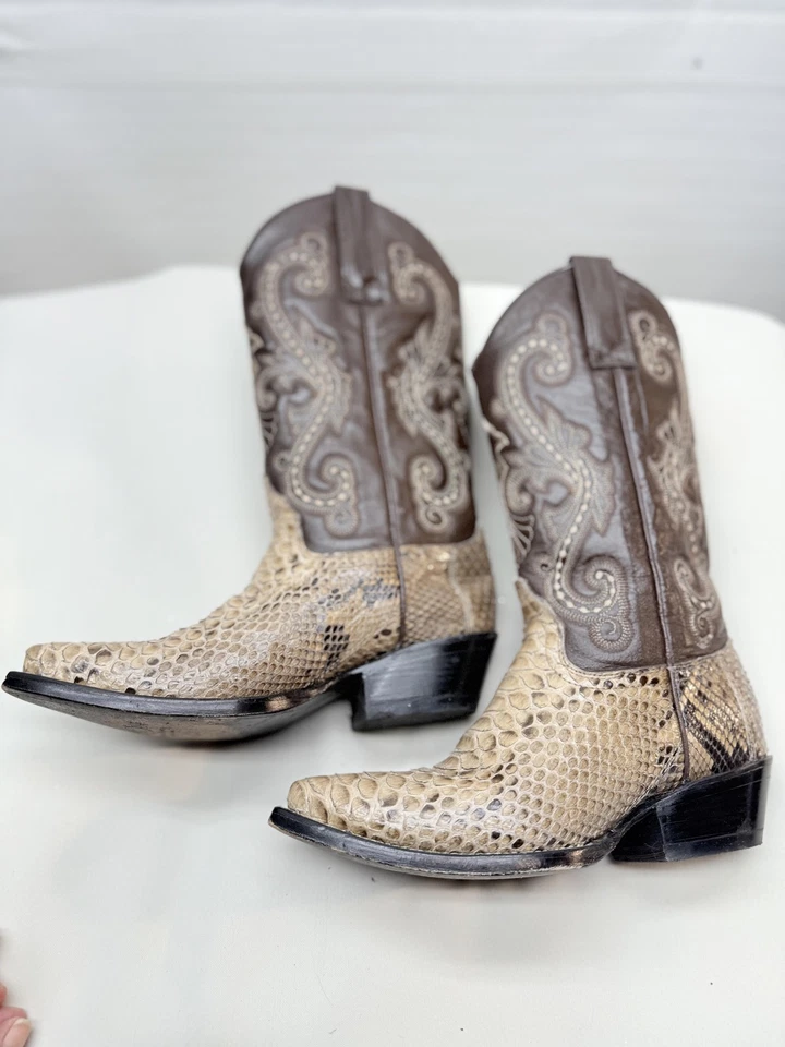 Botas Los Altos Cowboy Western Masculina Tamanho 6B Marrom Píton Couro Exótico Biqueira de Corte - Imagem 3 de 4
