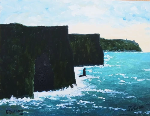 Cliffs of Moher Original Painting Contemporary Irish Landscape 14x11 Coastline