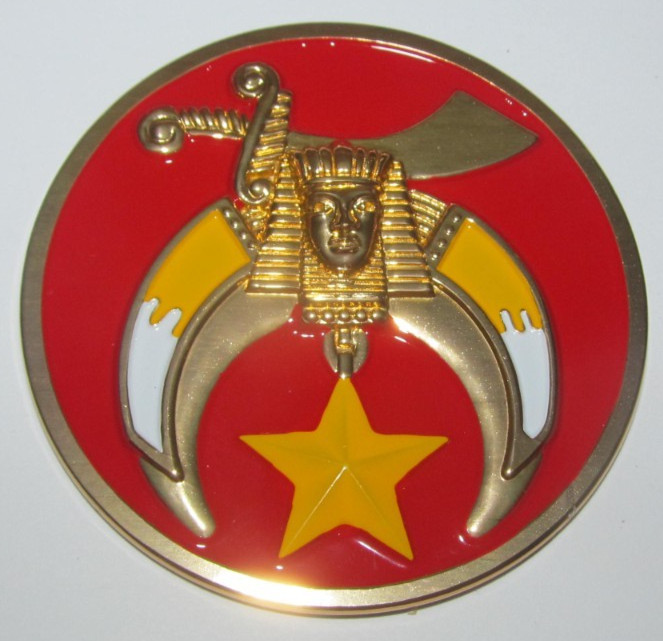 Shriners Car Emblem 3 Inch Round – Masonic Auto Badge with Gold & Red Peel Stick