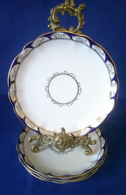 Paragon Kobaltblau & Gold Dessertteller 6745 Muster geriffelter Rand Menge 4