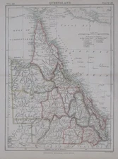 Original 1886 Map QUEENSLAND Great Barrier Reef Australia Brisbane Cairns Raglan