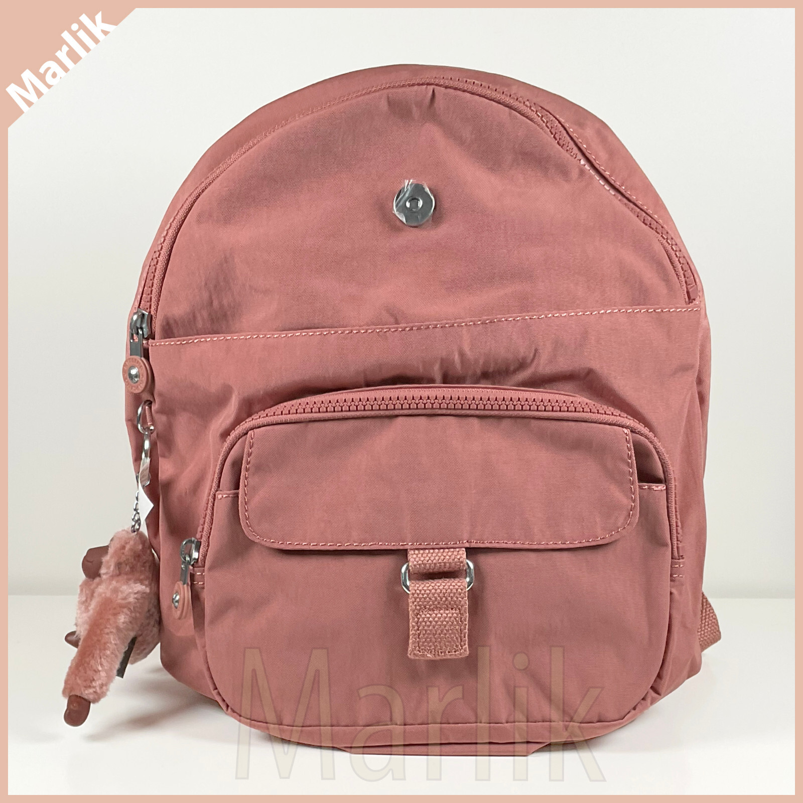 Kipling Queenie Backpack 13" Brilliant Pink w/ Monkey Keychain 6HE