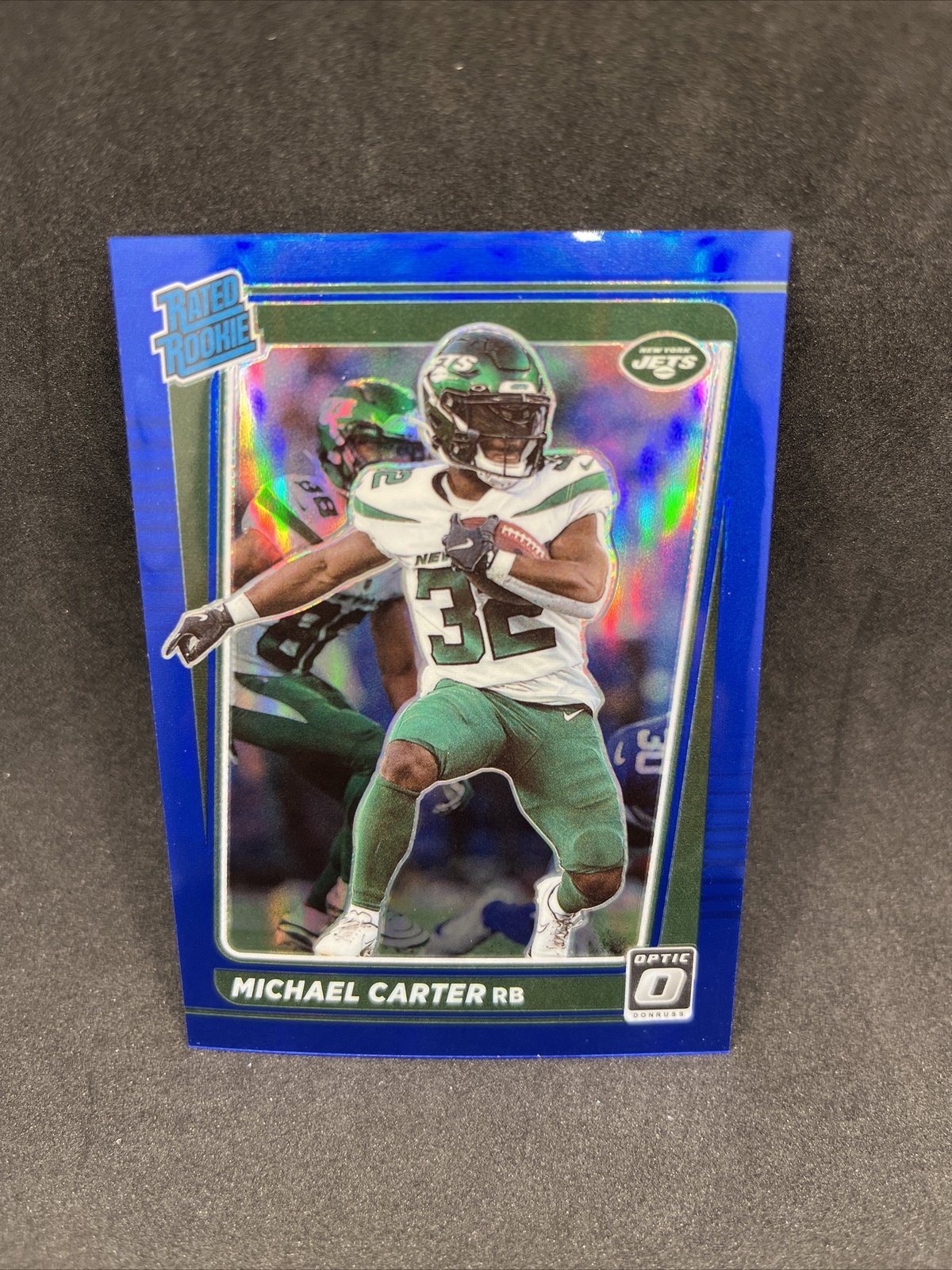 2021 Donruss Optic Michael Carter BLUE HOLO PRIZM RR RC #235 # 179 JETS