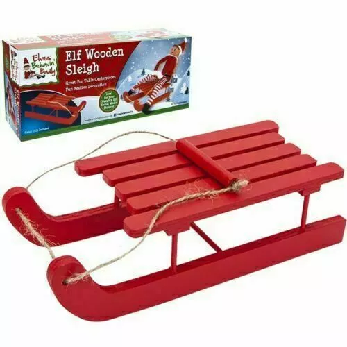 Wooden Red Elf Sleigh Sled Naughty Elves Christmas Accessory Decoration SALE - Picture 1 of 1