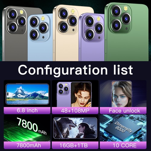 New Unlock Dual SIM I14 Pro MAX Smartphone Android Large Screen 6.8in 16GB+1TB - Afbeelding 5 van 17