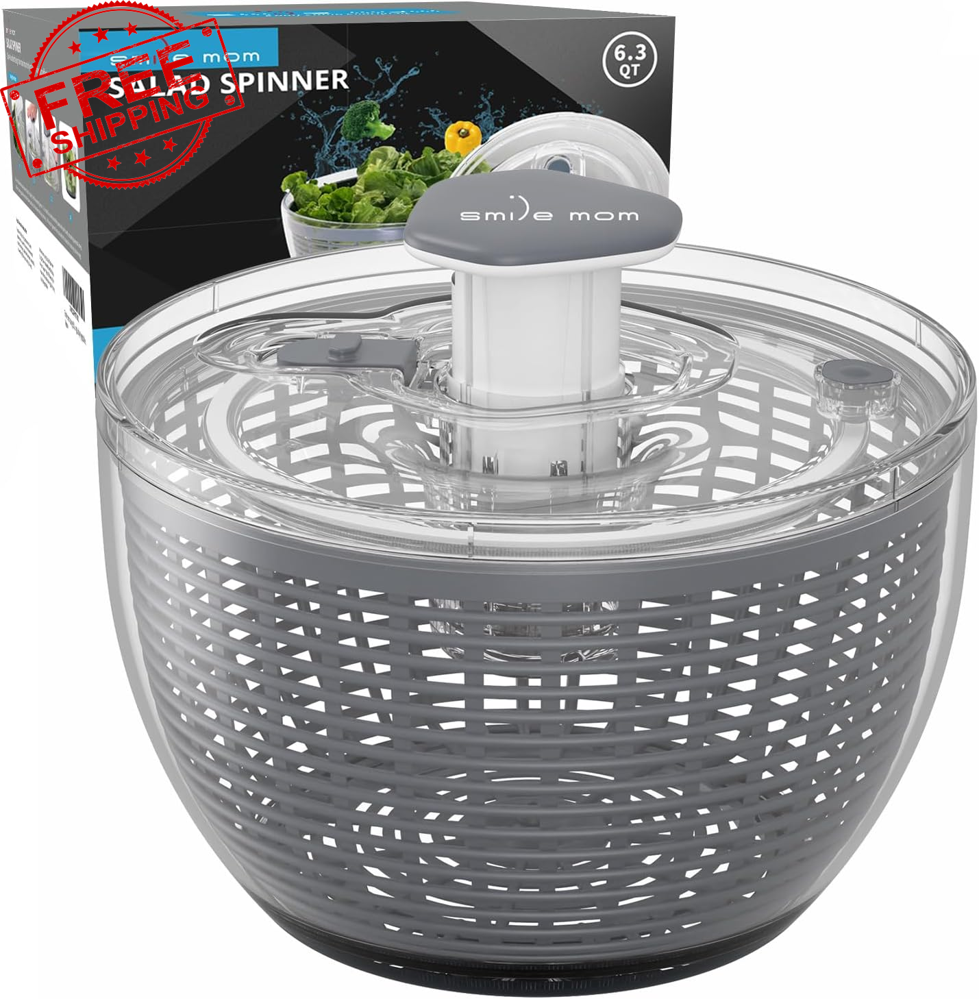 Large Salad Spinner Lettuce Spinner Kitchen Gadgets, Large Salad Spinner 6.3 Qt-image