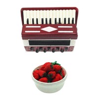 Dollhouse Miniature 1:12 Toy Wooden Accordion+bowl Of Strawberries Accessory Dollhouse Miniature 1:12 Toy Wooden Accordion+bowl Of Strawberries Accessory