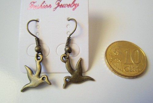Pendientes forma gaviota lisos 32 mm baño bronce ligeros bisutería 066 - Imagen 2 de 2