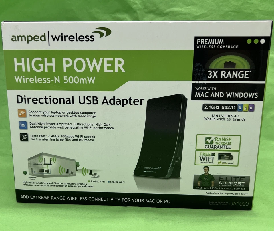 Amped Wireless High Power Wireless-N 500mW Directional USB Adapter (UA1000) - Image 2 of 3