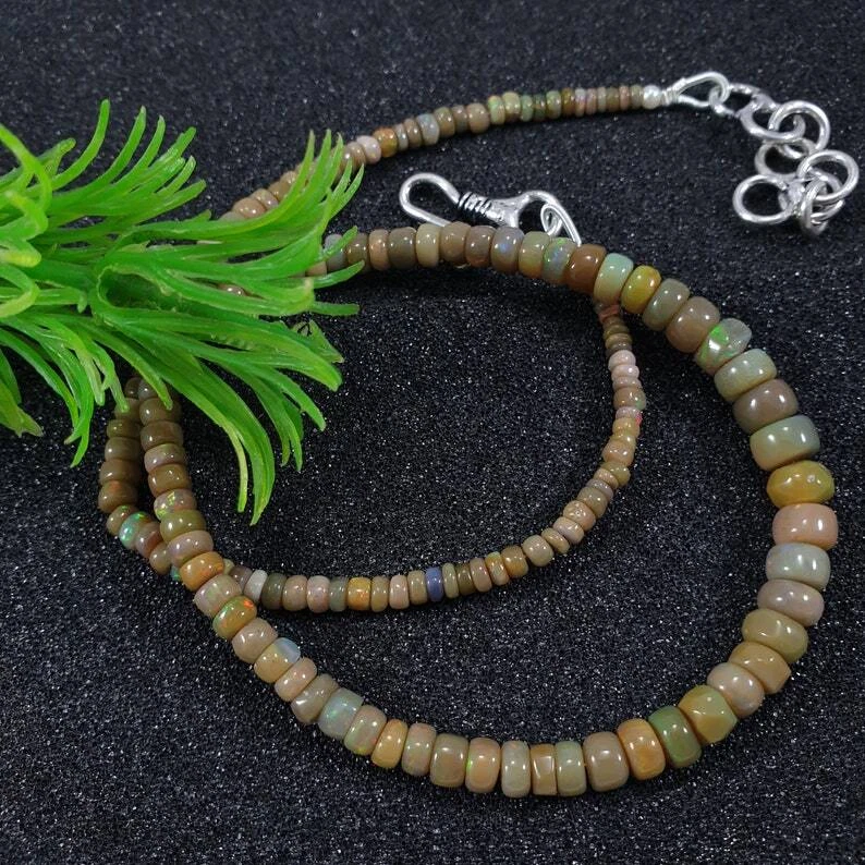 Supreme Natural Ethiopian Opal Beads Necklace, Welo Fire Opal Beaded Necklace
