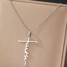 Silver  Stainless Steel Faith Cross Necklace with 18 inch + 2 in oval link chain
