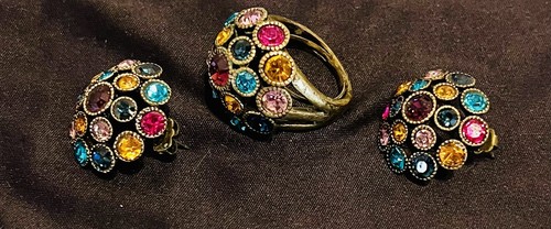 VTG Costume Jewelry 3 Pc Set Multicolor Faux Stones
