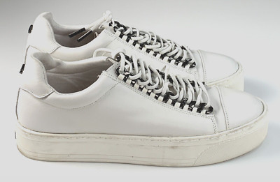 CARVELA Women's Size 9.5 White Puand Leather Sneakers W Logo Unique Metal Hooks