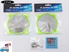 Qty 2: NEW Lamptron Green UV Sensitive Aluminum Mesh 92mm Case Fan Filter Frames