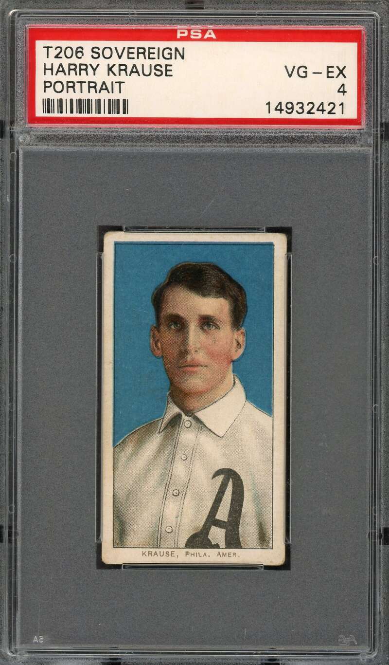 1909 T206 Sovereign 350 (Forest Green) Harry Krause (Portrait) PSA 4 14932421