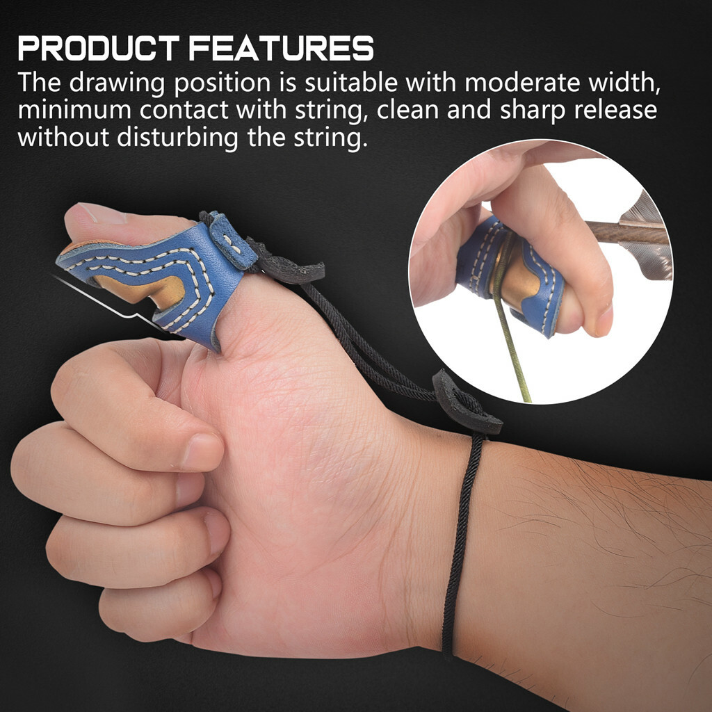 Archery Thumb Ring Soft Leather Finger Guard Protector for Recurve Bow Blue