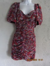 Zara S nwt Bodycon cranberry mini dress puff sleeves gold sparkled Floral Print