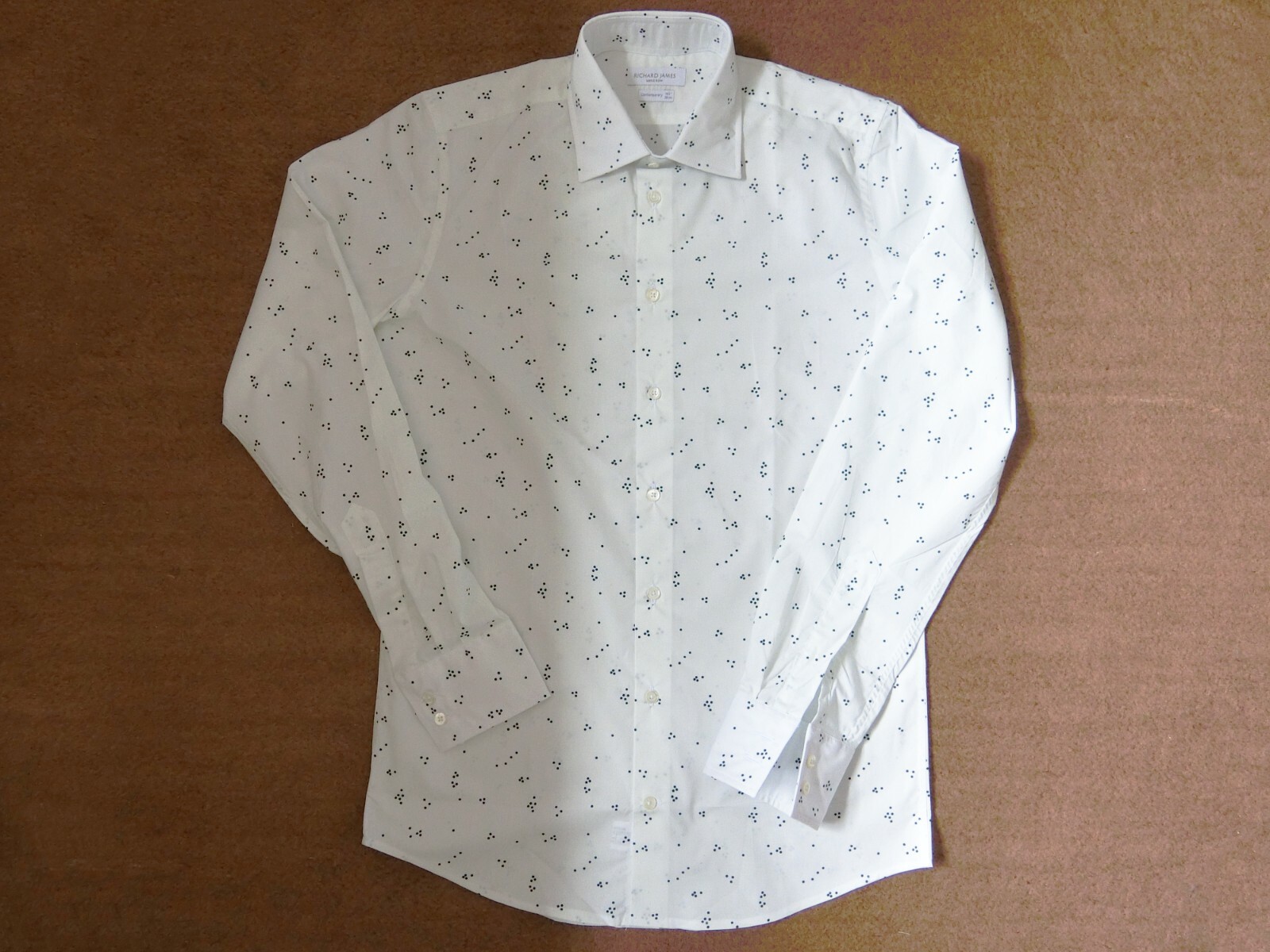 FILA Camicia contemporanea Richard James Savile Row Navy macchie casuali cotone bianco 15 5