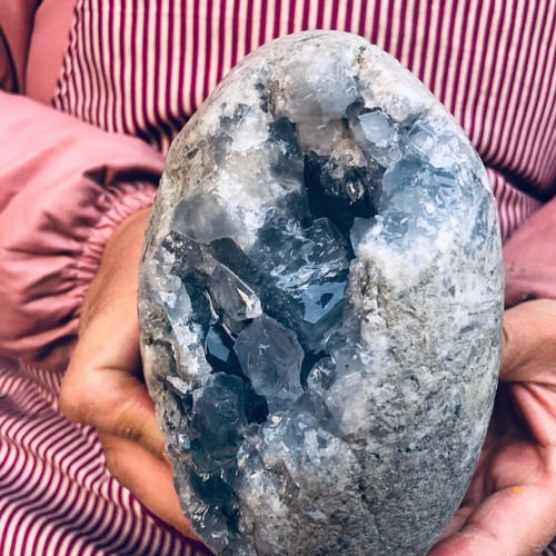 1970g Natural Blue Celestite Crystal Geode Quartz Cluster Mineral Specimen - Picture 9 of 12
