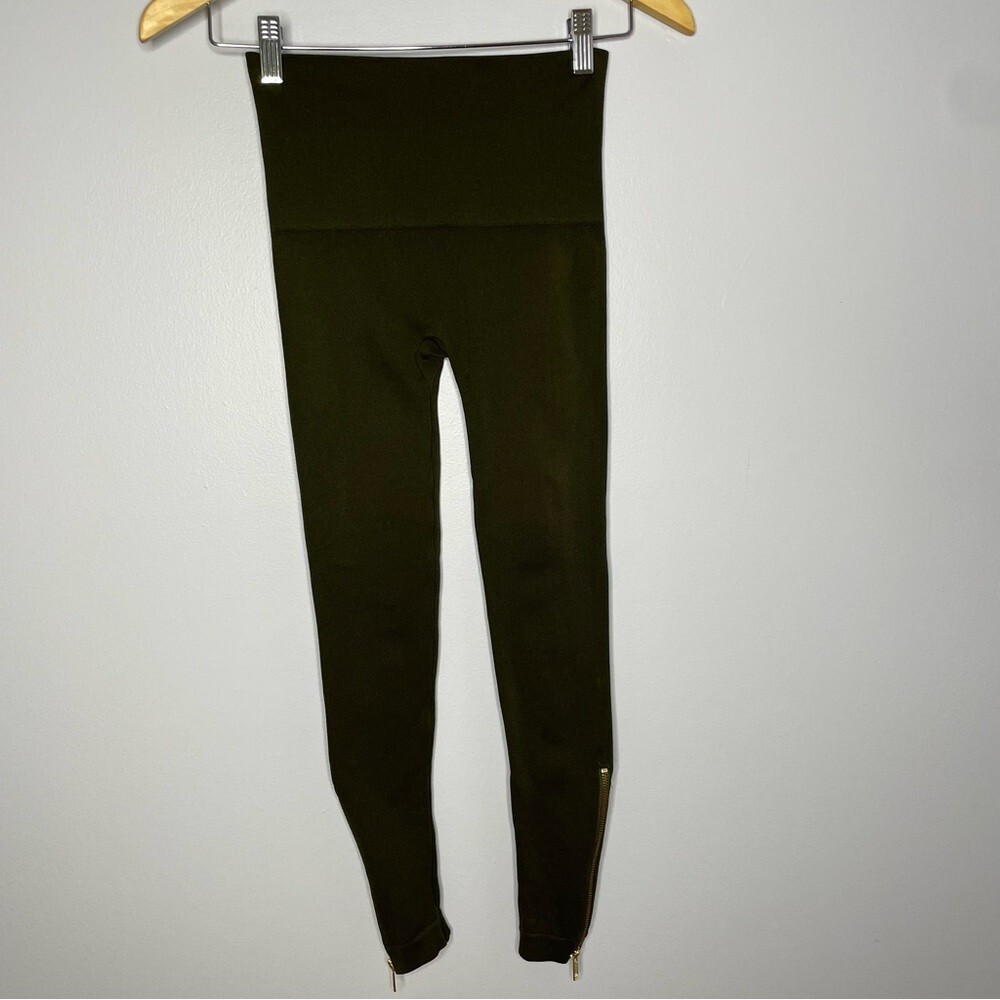 Spanx Seamless Leggings Side Zip Large Olive Green Small