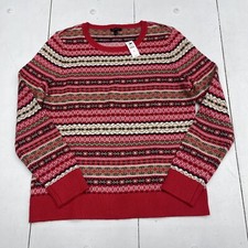 Talbots Red Fair Isle Crewneck Sweater Women  s Size Medium New