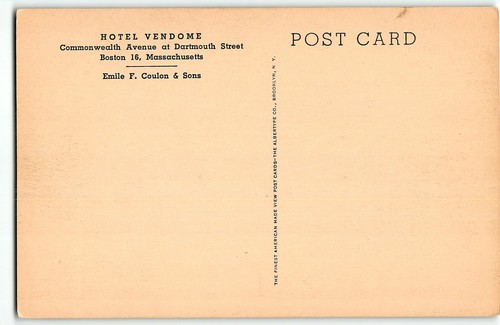 Hotel Vendome, Boston MA at Commonwealth & Dartmouth - c1910 Albertype Postcard - Picture 2 of 2