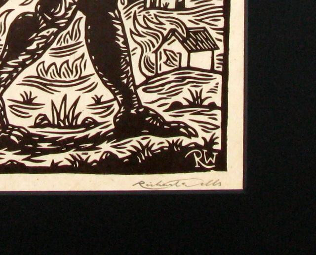 Richard Wells Linocut Art Print Signed Original - Folkloric Devil