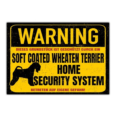 Schild Soft Coated Wheaten Terrier Warning Security System Türschild Hundeschild