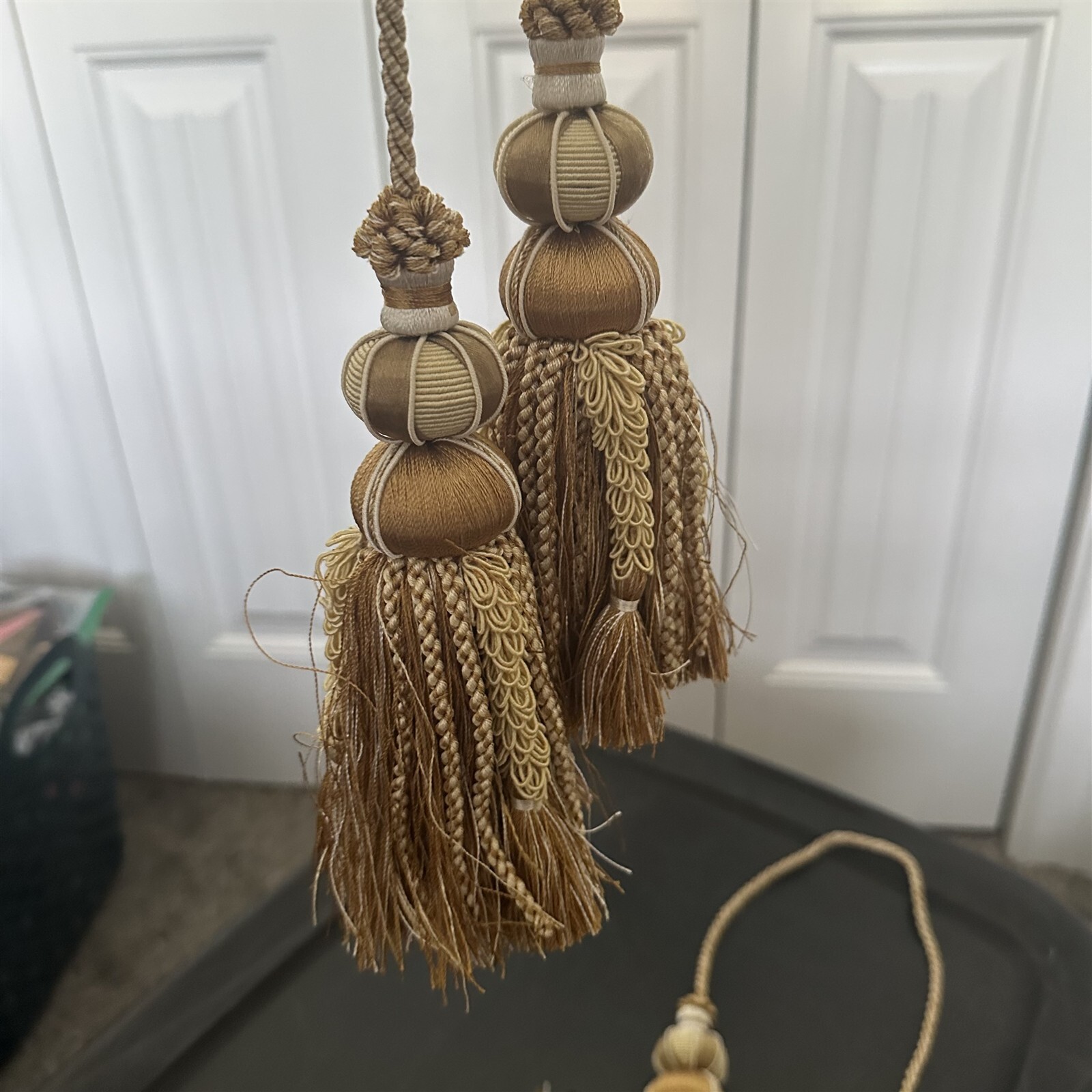  CURTAIN TIEBACK Pair DRAPERY TASSEL Set of 2 Gold Cord Tassel Fringe Ball