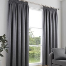 Galaxy Pencil Pleat Charcoal Curtains Fully Lined 100% Polyester By Fusion