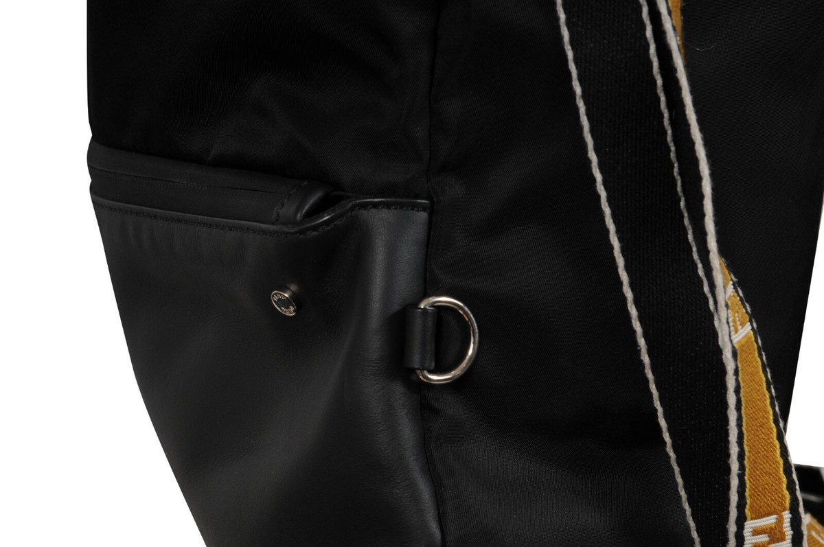 Fendi Nylon Vitello Backpack Black Leather Drawstring Logo  display picture 3