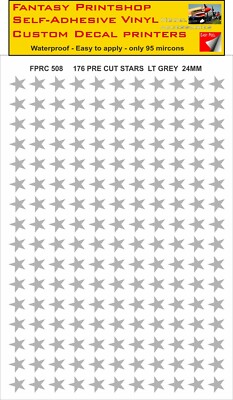 RC VINYL AUFKLEBER TRANSFER 176 STARS VORGESCHNITTEN FPRC508 HELLGRAU 24mm VINYL DECALS