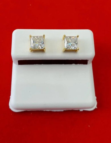 14K Yellow Gold Over 2Ct Princess Cut Lab Created Diamond Solitaire Stud Earring